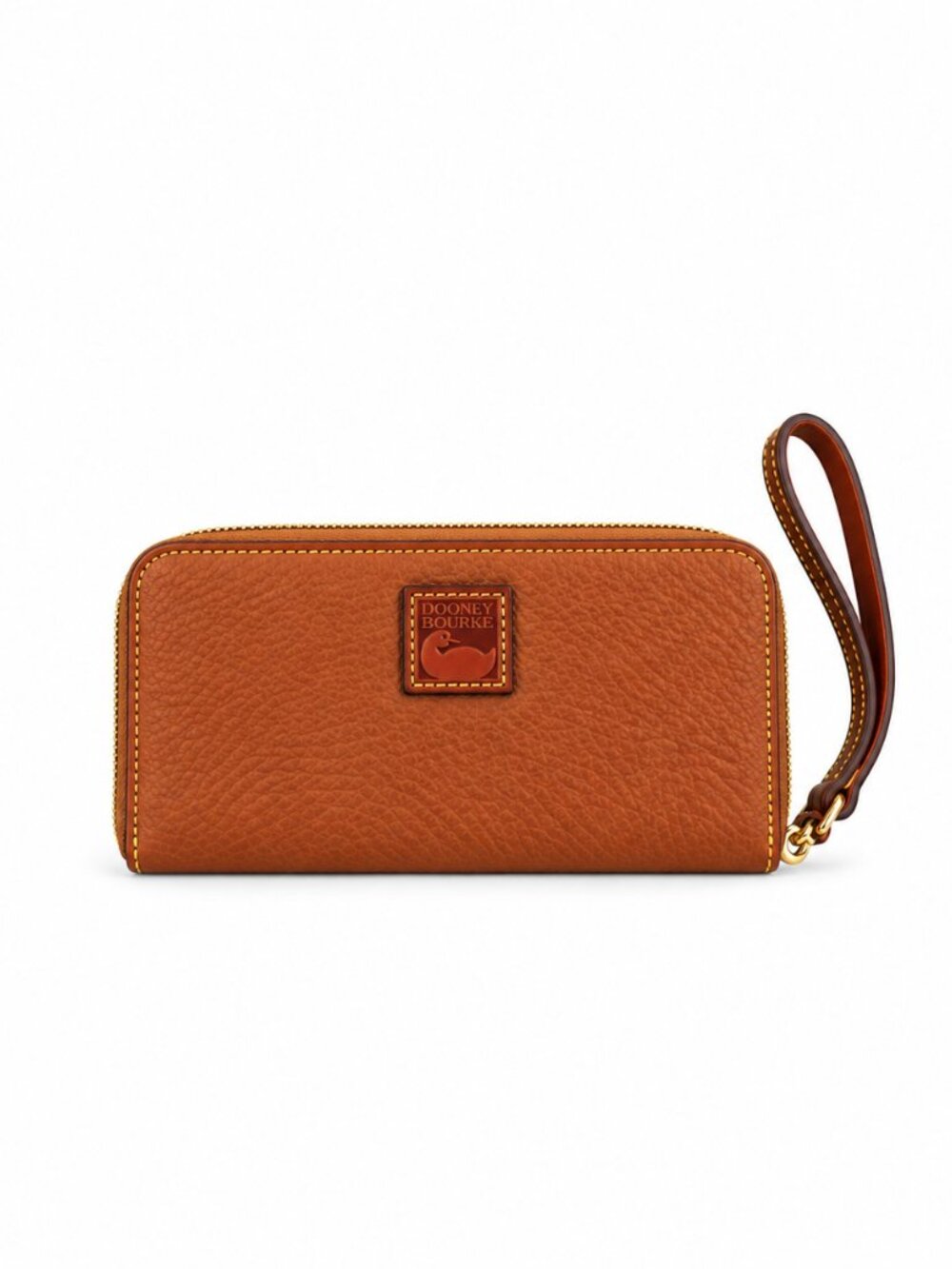 Dooney & Bourke Pebble Leather Zip Around Wristlet Wallet Cognac Brown w/ Box - Picture 2 of 7